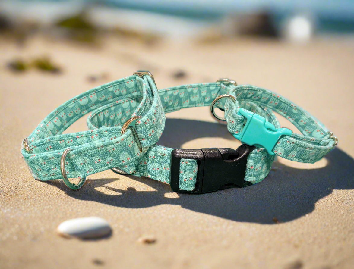 Jellyfish On Sea Foam Green Fabric Collar 25mm