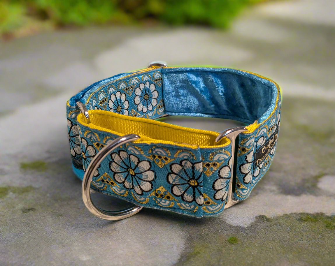Sky Blue Flower Pattern 50mm Martingale Collar