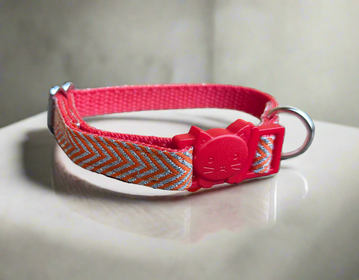 Orange/Silver Chevrons Pattern Cat Collar (Safety Buckle)