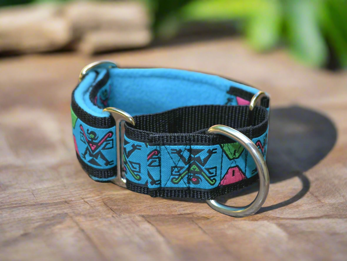 Blue Aztec Figures Pattern 38mm Martingale Collar