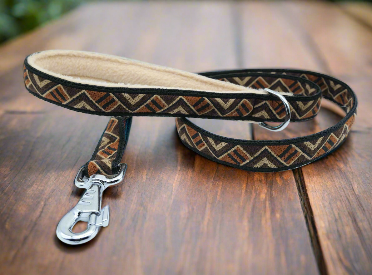 25mm Brown Tribal Triangles Pattern Collar & Lead Set