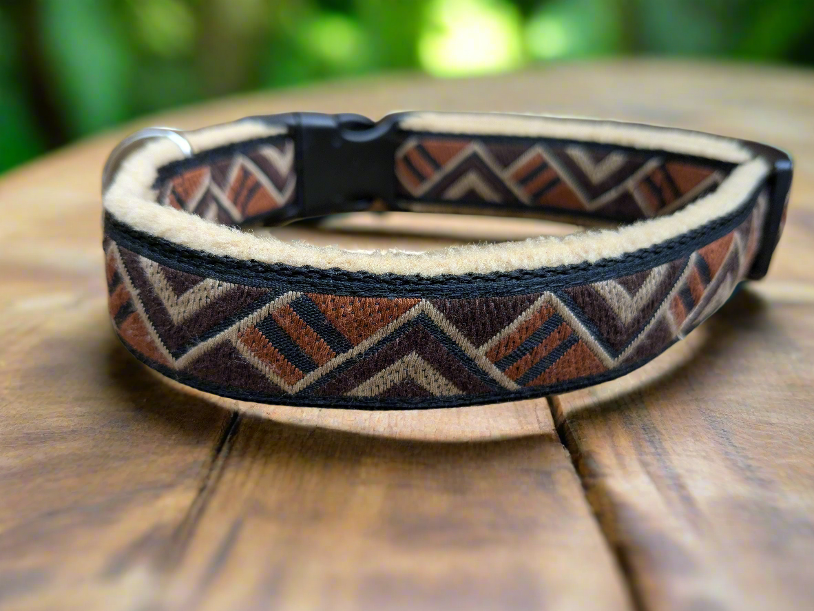 25mm Brown Tribal Triangles Pattern Collar & Lead Set
