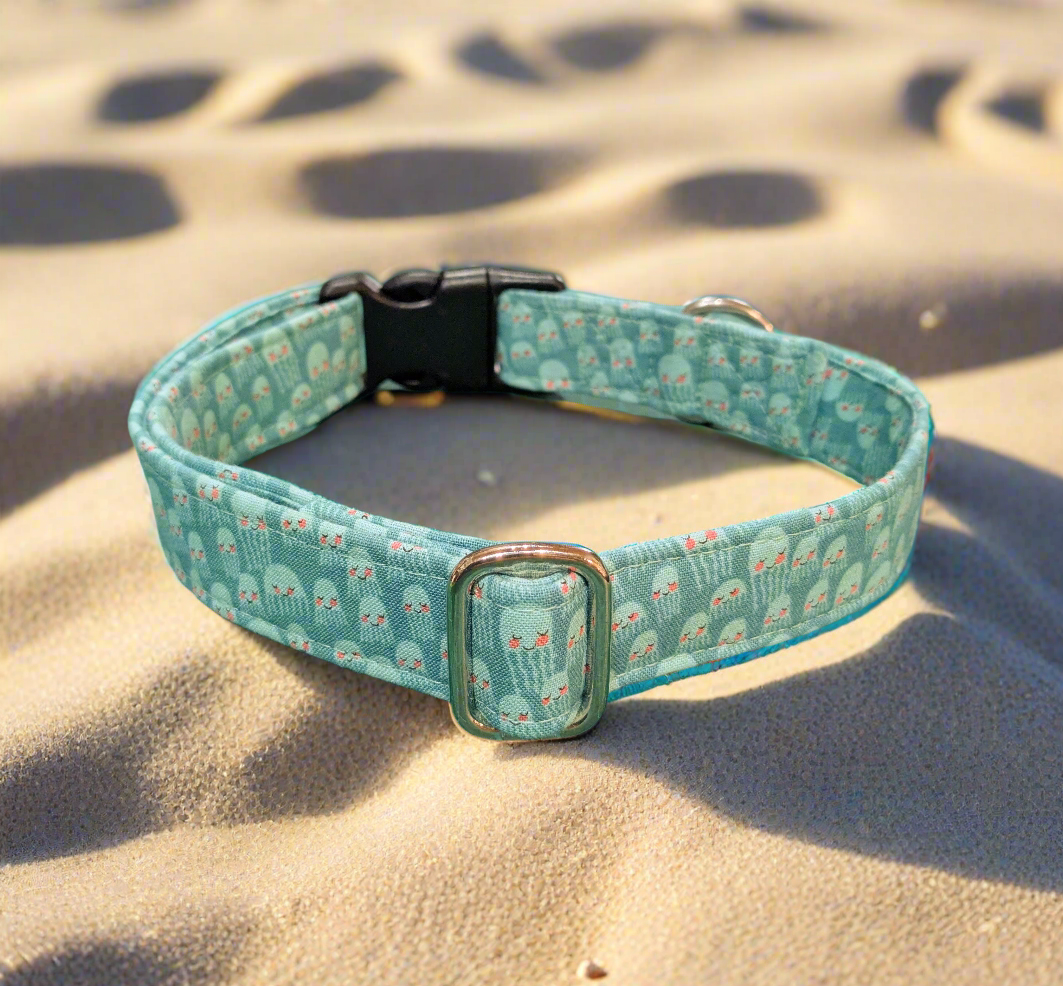 Jellyfish On Sea Foam Green Fabric Collar 25mm