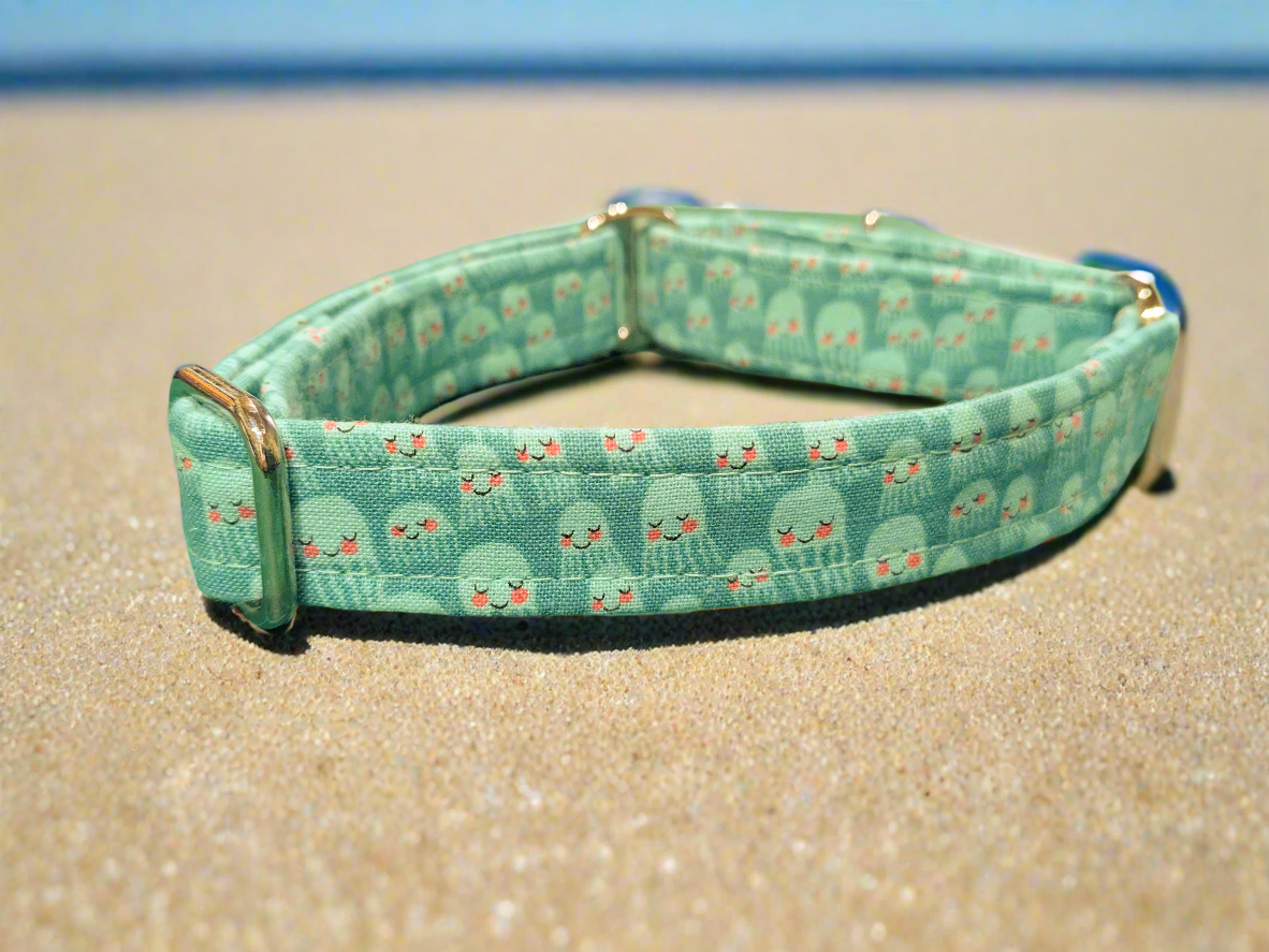 Jellyfish On Sea Foam Green Fabric Martingale Collar