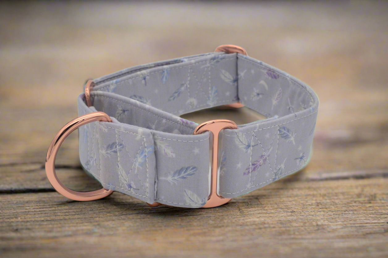 Native American Feather Pattern 38mm Fabric Martingale Collar (Rose Gold)