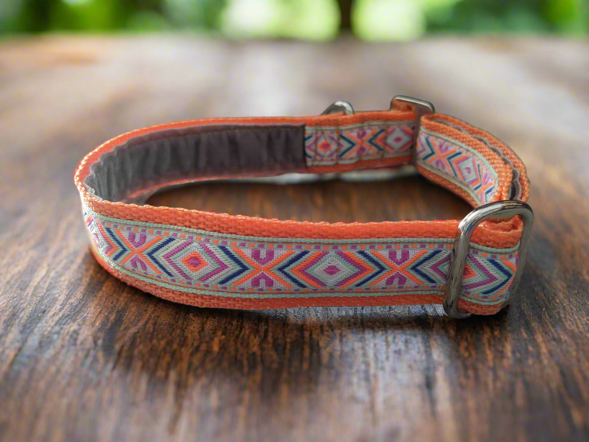 Orange Southwestern Tribal Pattern Slip-through Buckle Collar