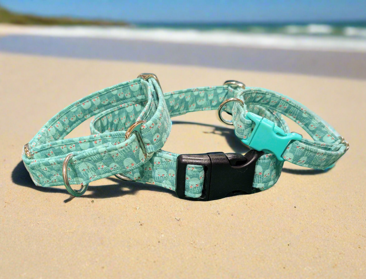 Jellyfish On Sea Foam Green Fabric Martingale Collar