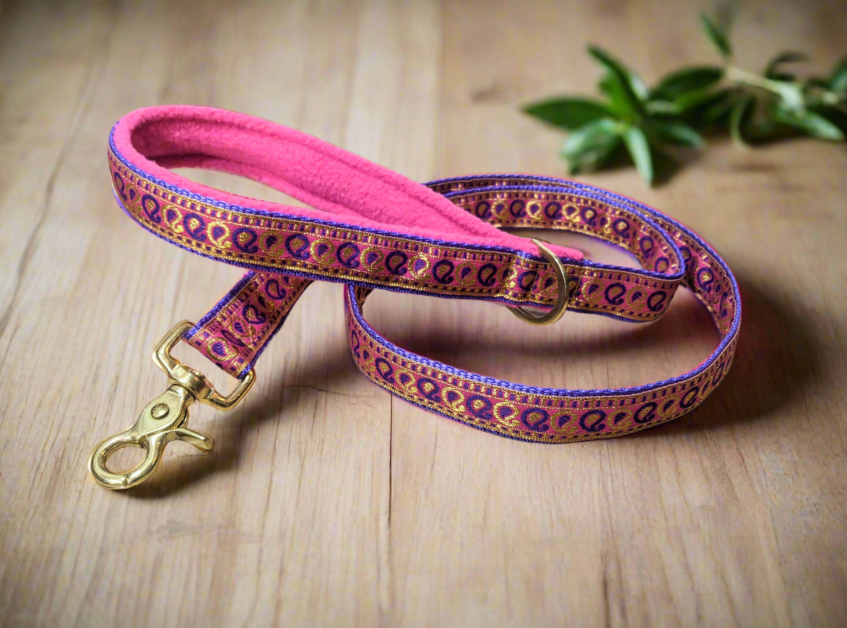 Purple/Pink & Gold Indian Paisley Pattern Collar (Antique Brass)