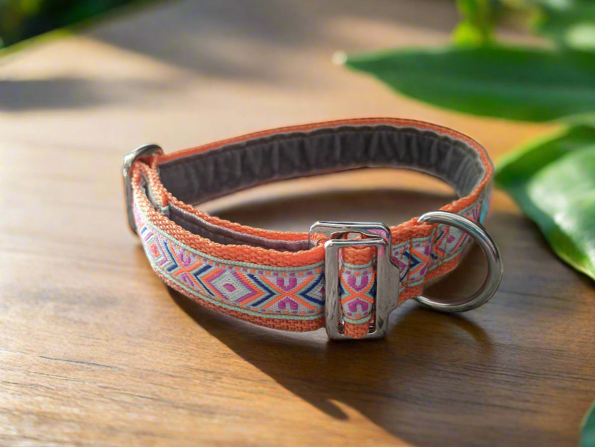 Orange Southwestern Tribal Pattern Slip-through Buckle Collar