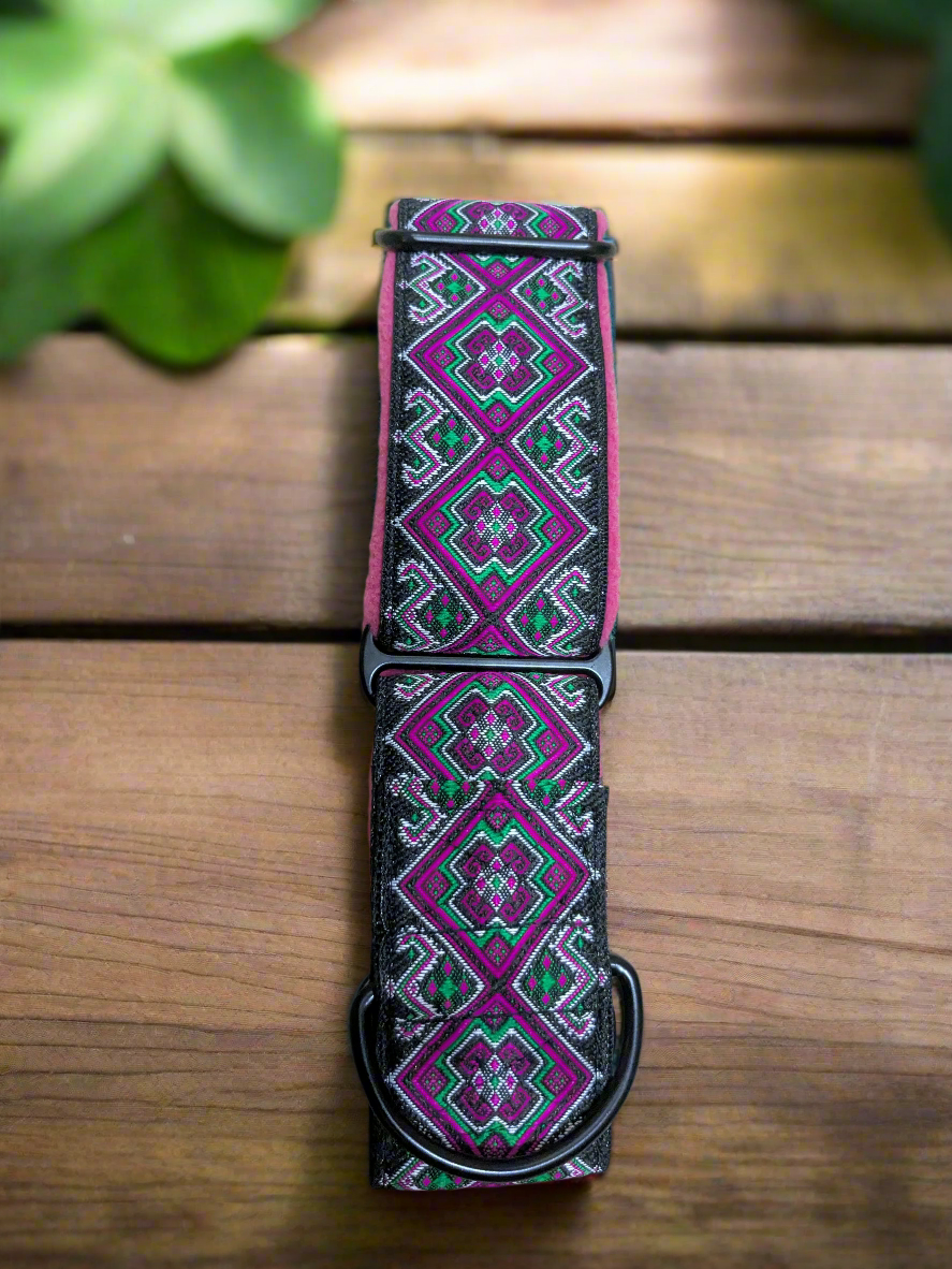 Pink/Black Geometric Tribal Pattern 50mm Martingale Collar