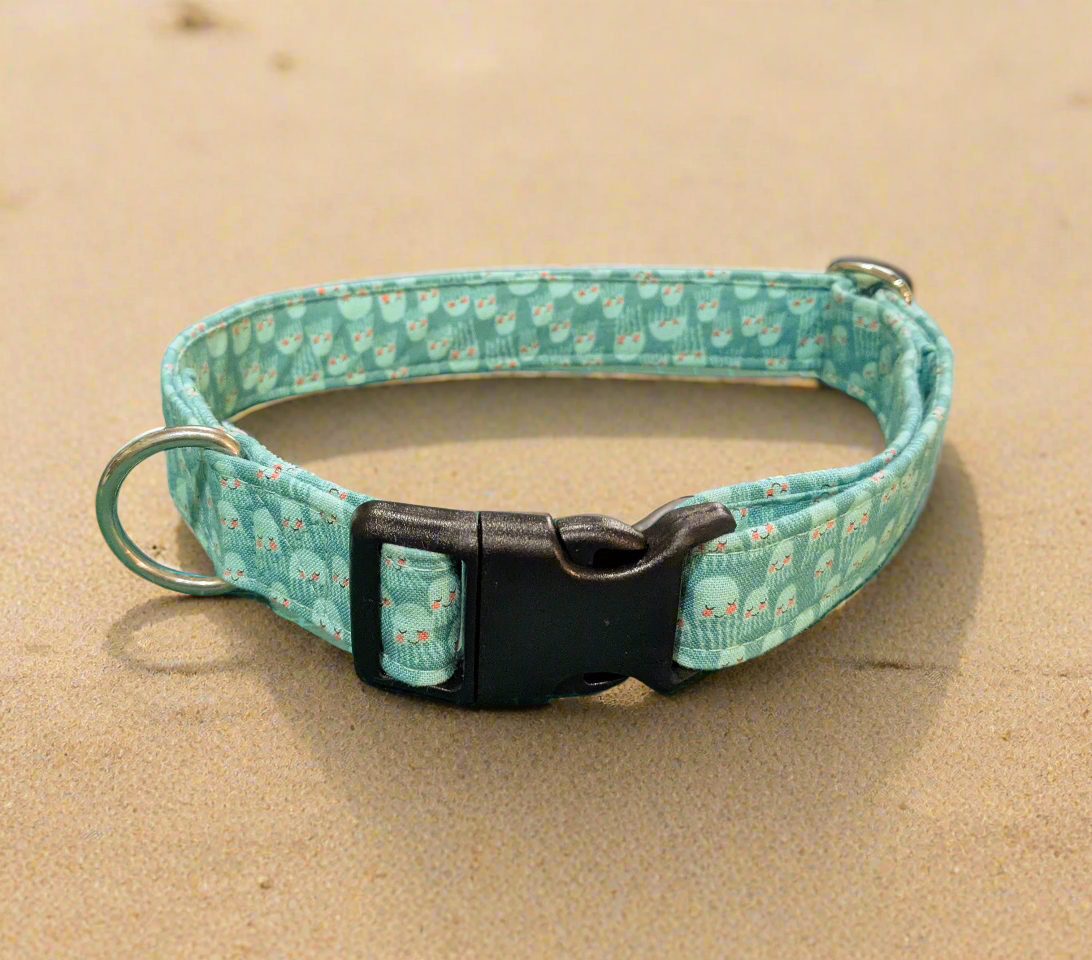 Jellyfish On Sea Foam Green Fabric Collar 25mm