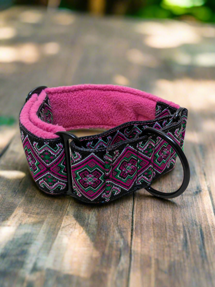 Pink/Black Geometric Tribal Pattern 50mm Martingale Collar