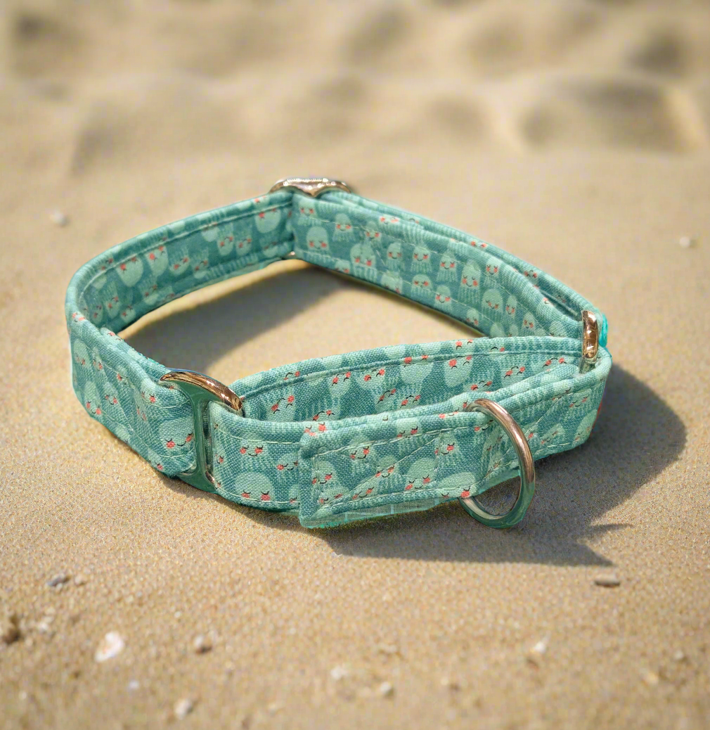 Jellyfish On Sea Foam Green Fabric Martingale Collar