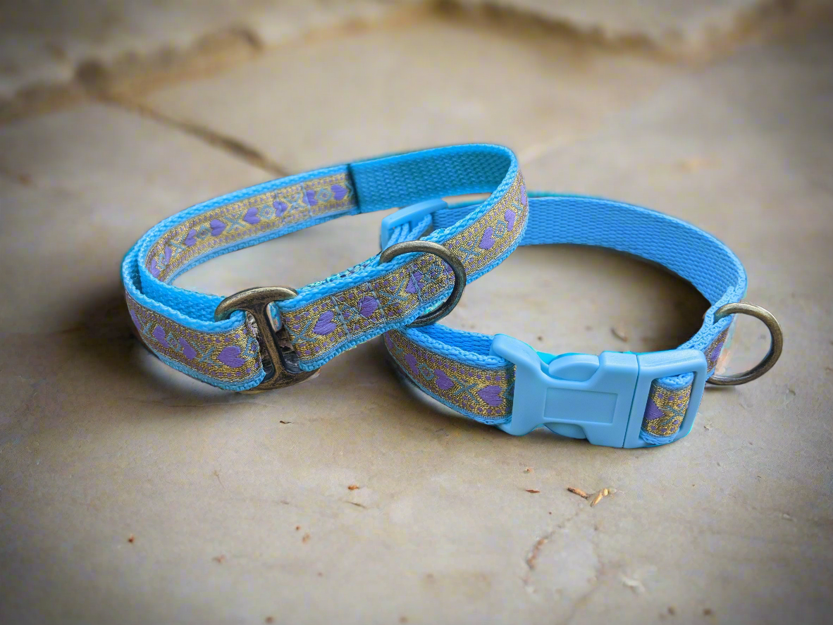 Black/Red or Blue Gold Hearts Pattern Collar 20mm Valentine's
