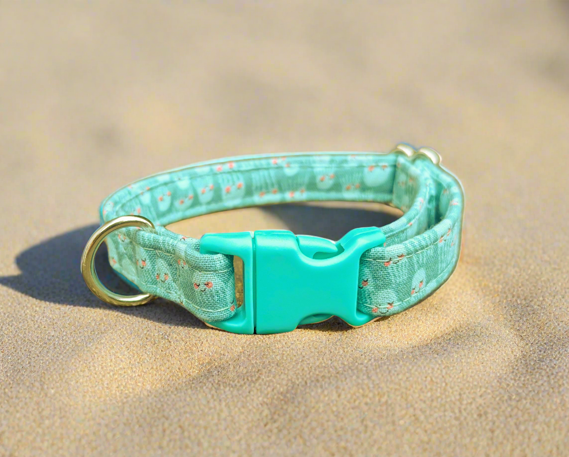 Jellyfish On Sea Foam Green Fabric Collar 16mm
