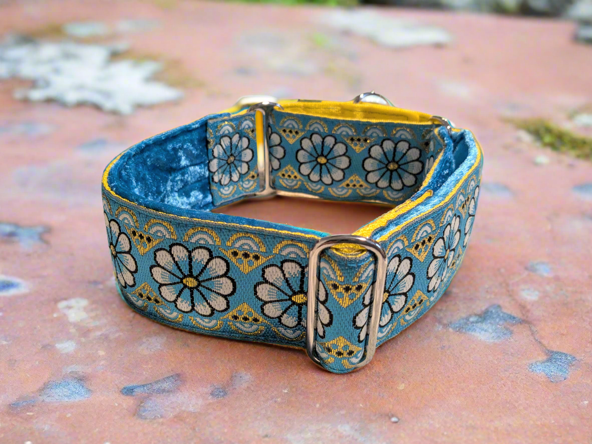 Sky Blue Flower Pattern 50mm Martingale Collar