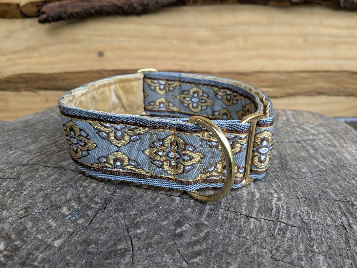 Grey/Gold Floral House Collar 14-21"