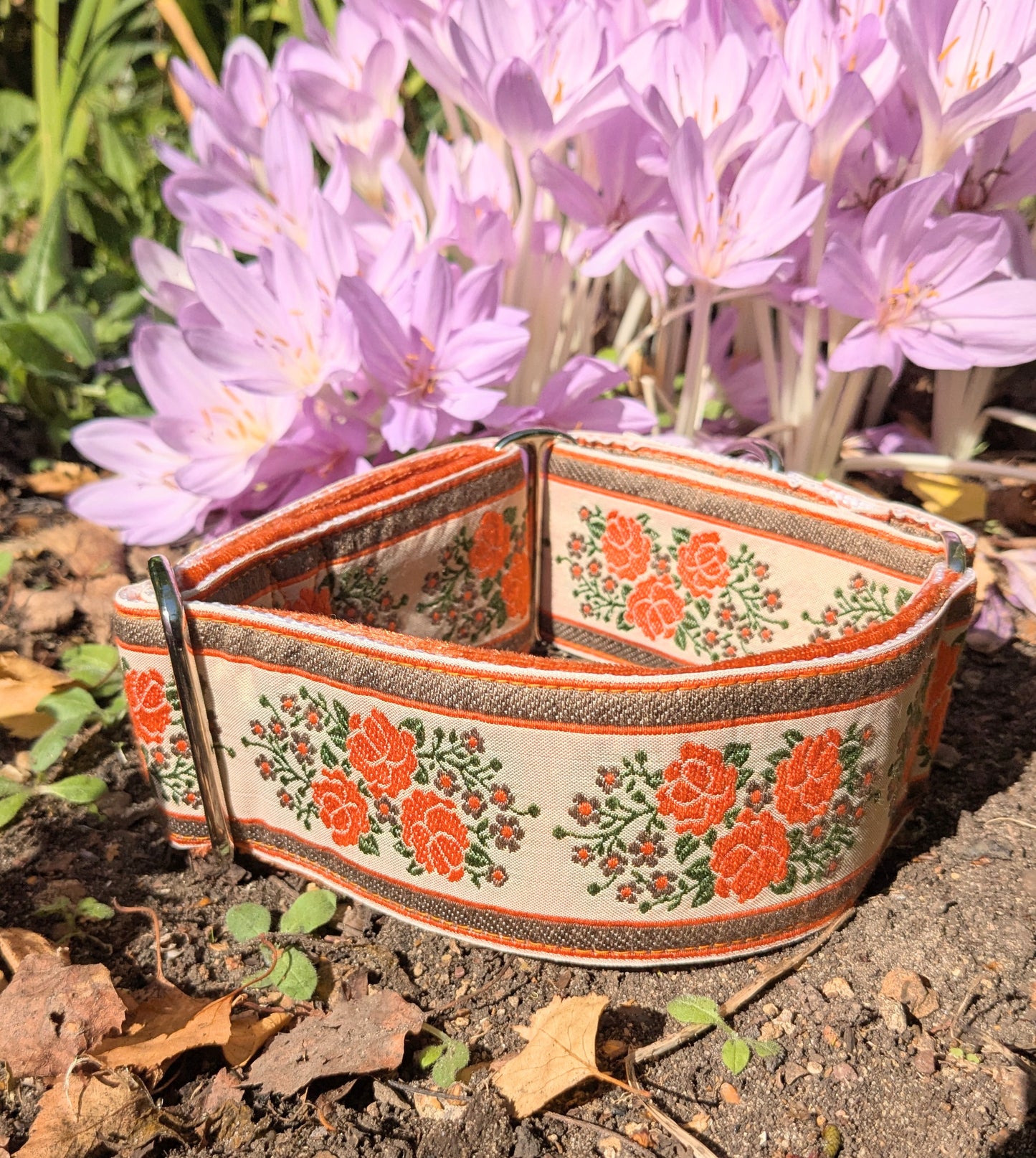 Vintage Orange Floral Ribbon Pattern 50mm Martingale Collar
