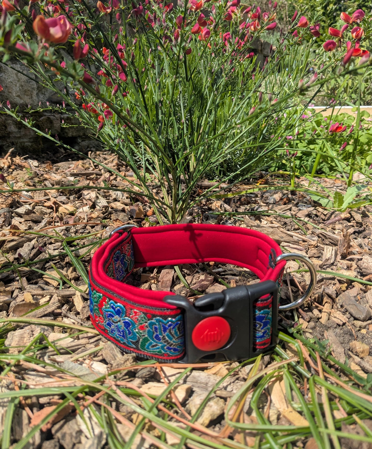 Red/Blue Roses Pattern Collar 38mm Lock Buckle