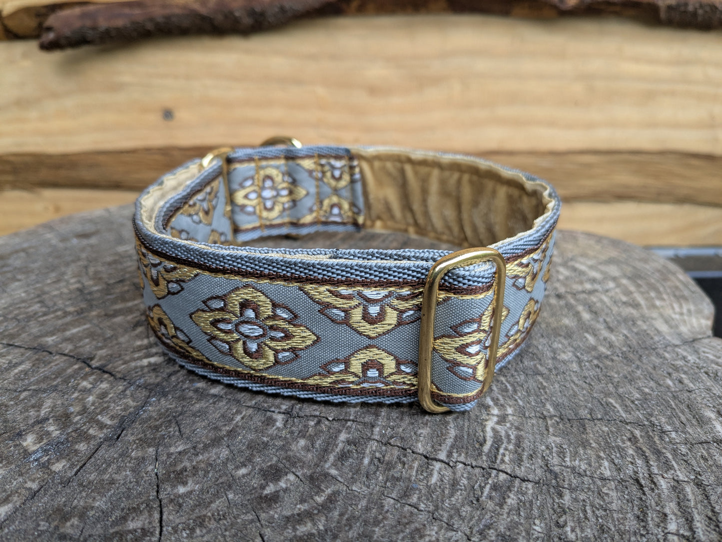 Grey/Gold Floral House Collar 14-21"