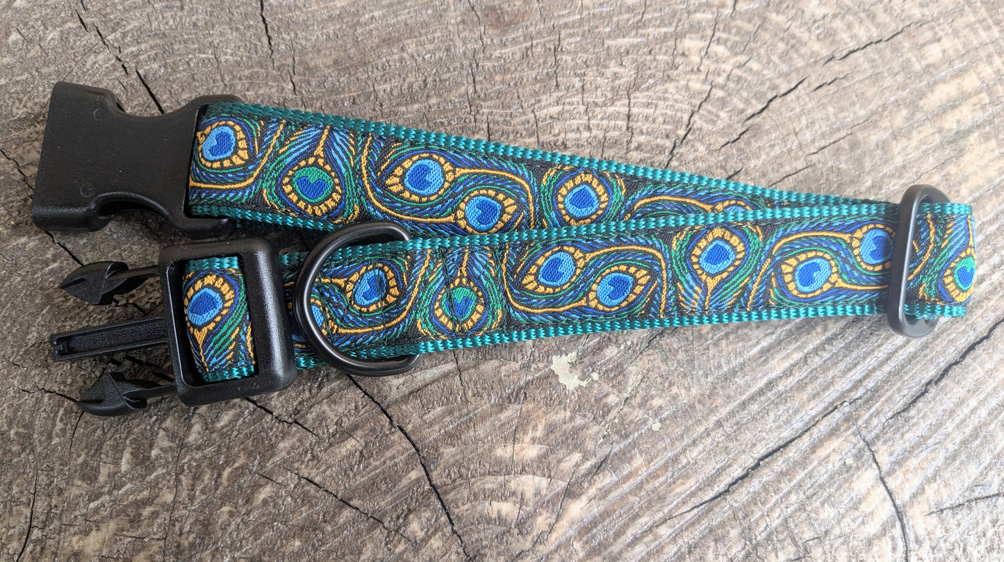 Peacock Feathers Pattern Collar (Green webbing)
