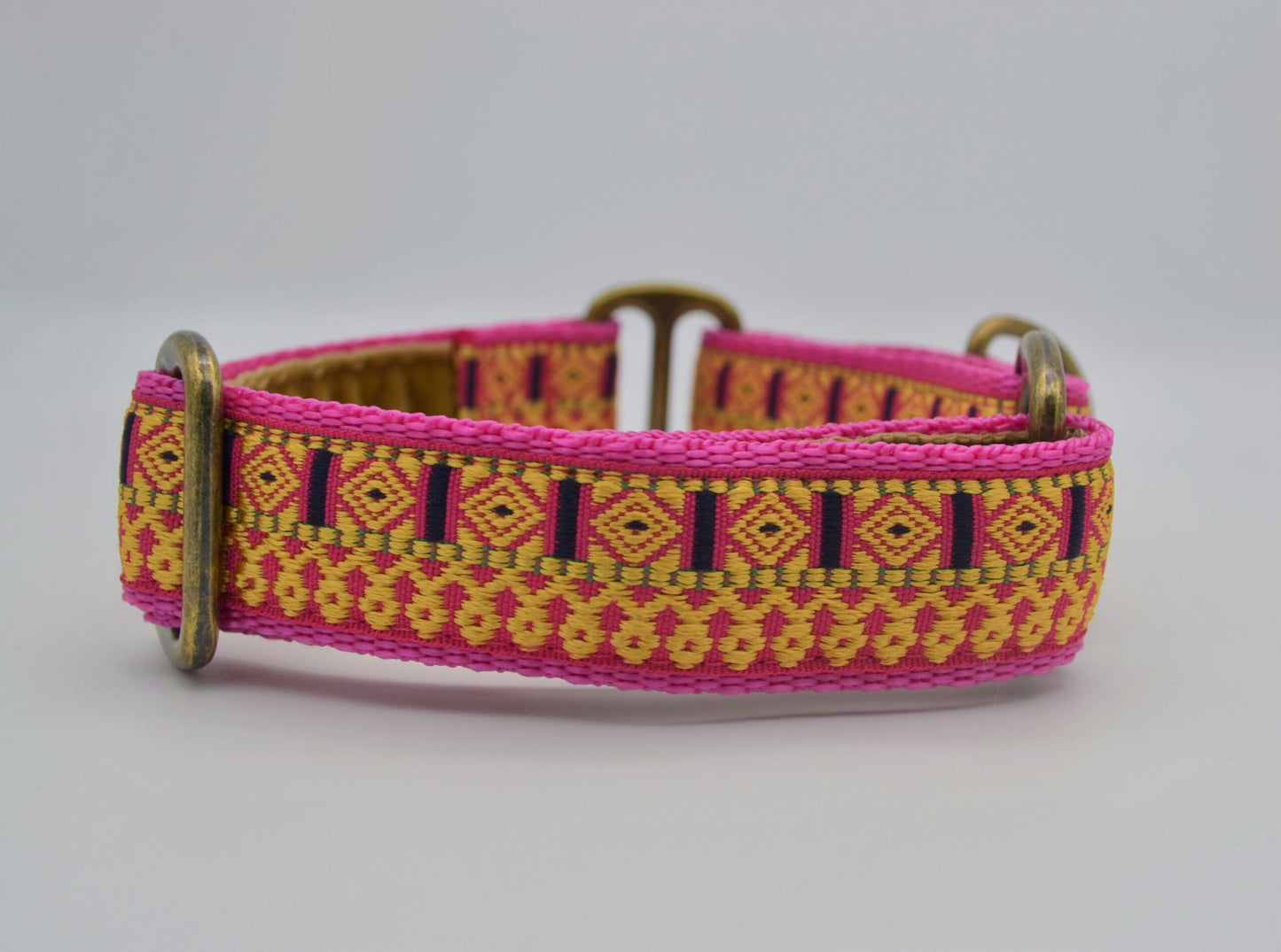 Pink/Gold Indian Pattern 20mm Martingale Collar 10-14"