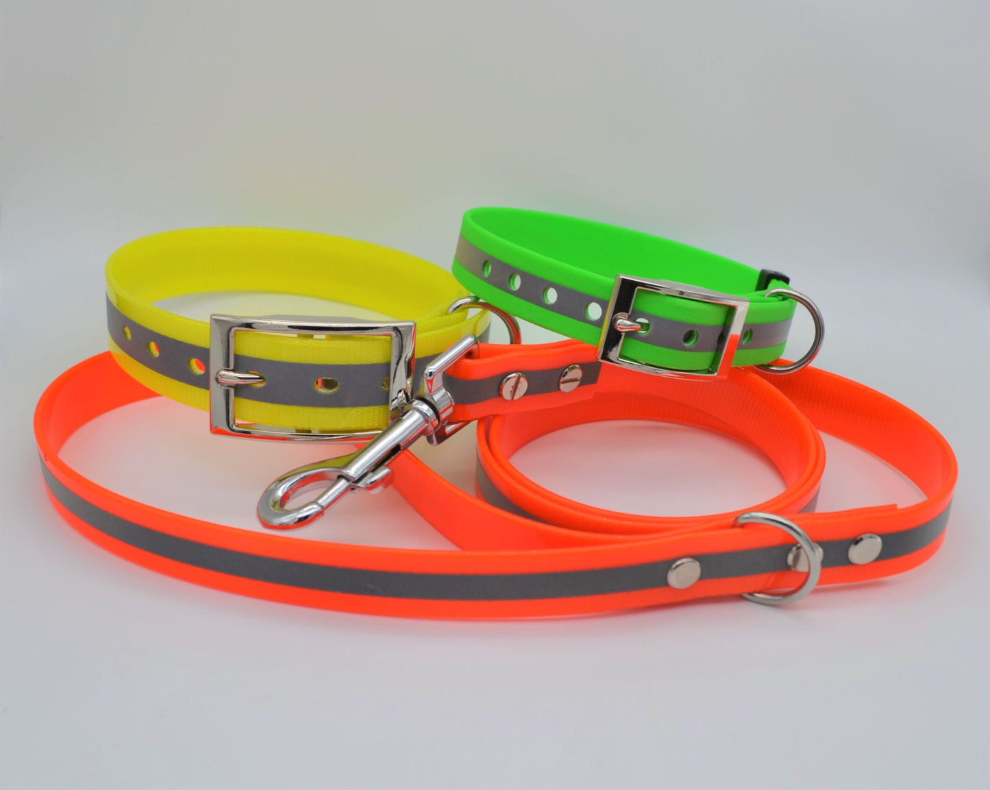 Reflective Orange Waterproof Coated Webbing Collar 20mm Black, Brass or Silver