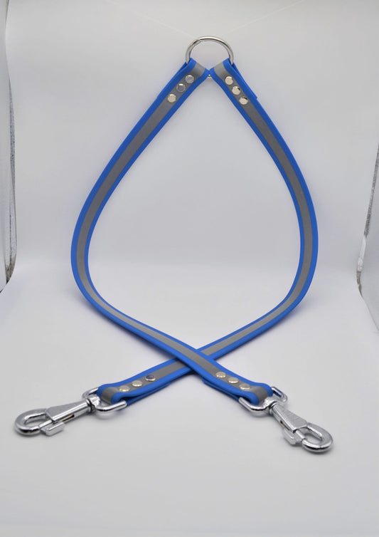 25mm Reflective Blue Waterproof Webbing Double Split Lead Coupler