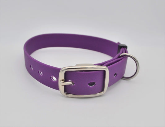 Purple Waterproof Coated Webbing Collar 20mm Brass, Silver or Black