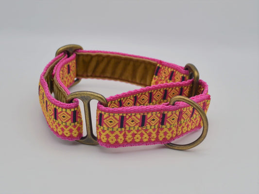 Pink/Gold Indian Pattern 20mm Martingale Collar 10-14"