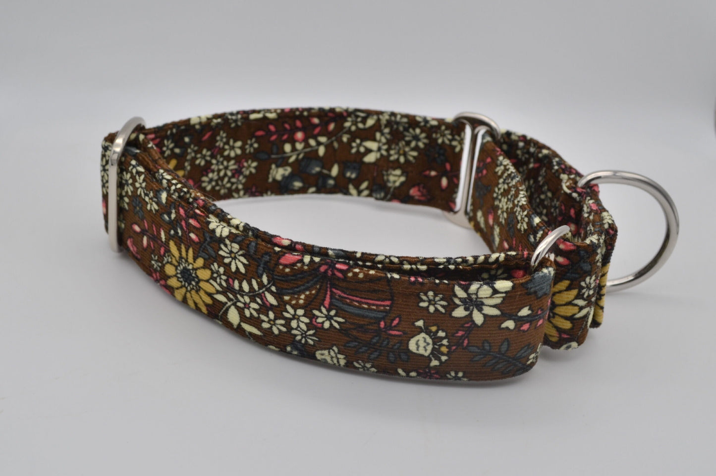 Brown Floral 38mm Corduroy Fabric Martingale Collar