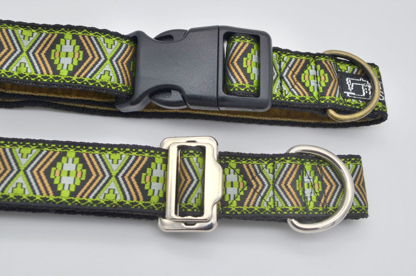 9-14" Green/Gold Aztec Slip-through buckle collar