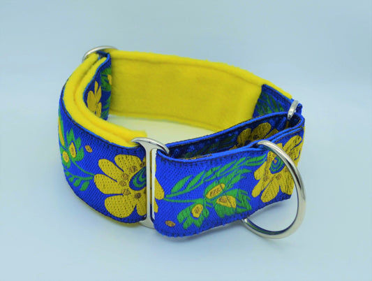 15-21" Blue/Yellow Floral Pattern 50mm Martingale Collar