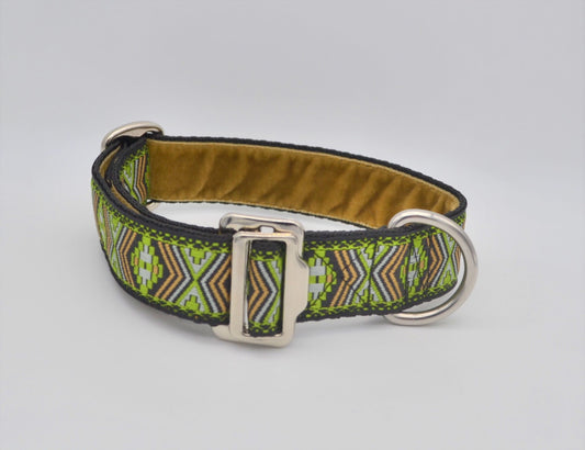 9-14" Green/Gold Aztec Slip-through buckle collar