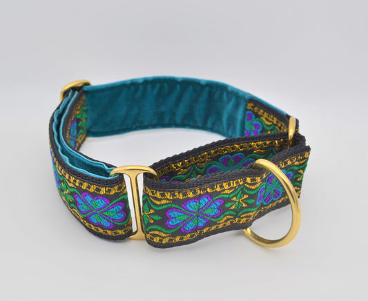 Blue/Gold Floral Pattern 38mm Martingale Collar (Brass)