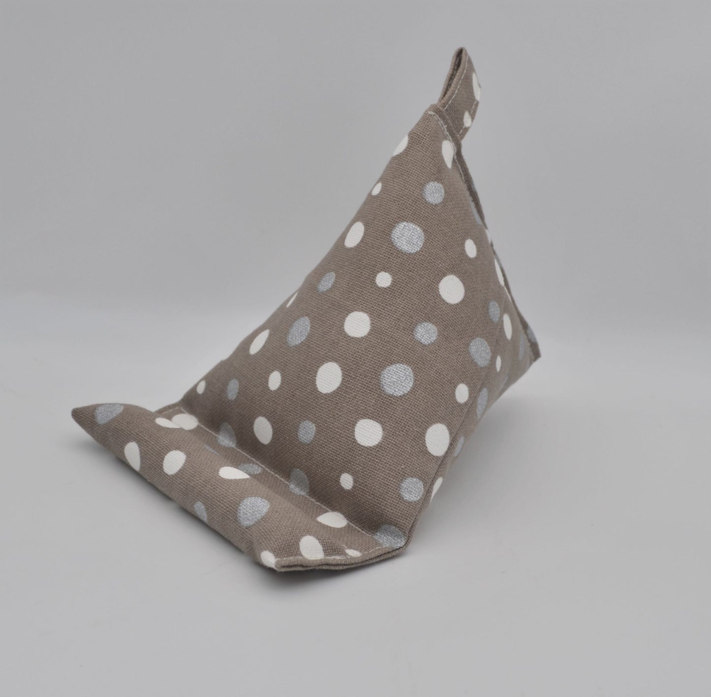 Mobile Phone Bean Bag Cushion Stand/Holder- Taupe Polka Dot