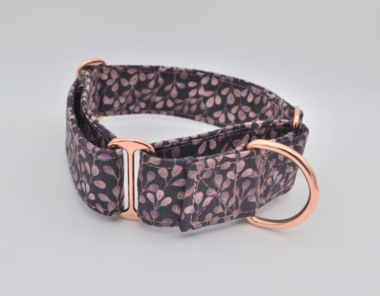 Pink Vines Pattern 38mm Fabric Martingale Collar (Rose Gold)