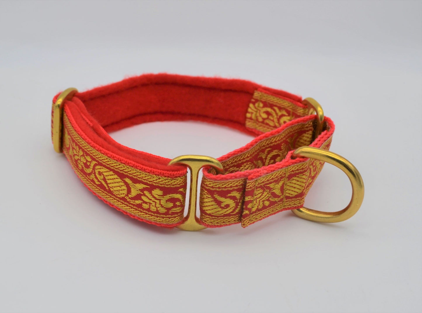 Red/Gold Indian Brocade Martingale Collar (Brass)