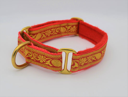 Red/Gold Indian Brocade Martingale Collar (Brass)