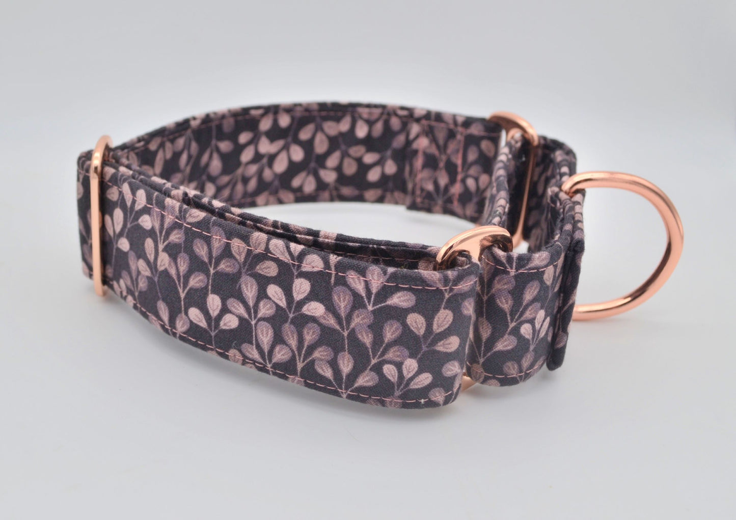 Pink Vines Pattern 38mm Fabric Martingale Collar (Rose Gold)