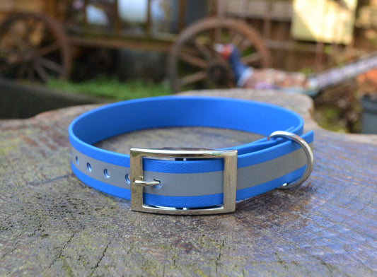 Reflective Hi Vis Blue Waterproof Coated Webbing Collar 25mm