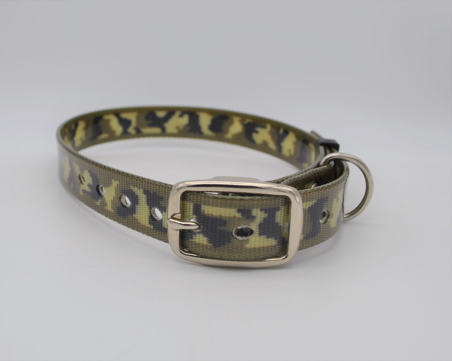 Camouflage Waterproof Coated Webbing Collar 20mm Black, Silver or Brass