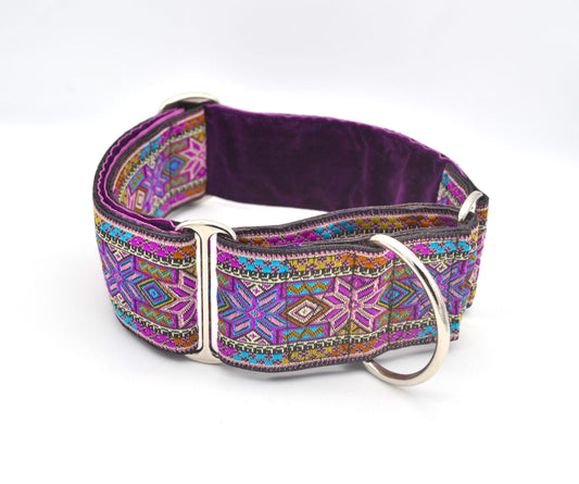 Purple Geometric Stars Pattern 50mm Martingale Collar 14-22″