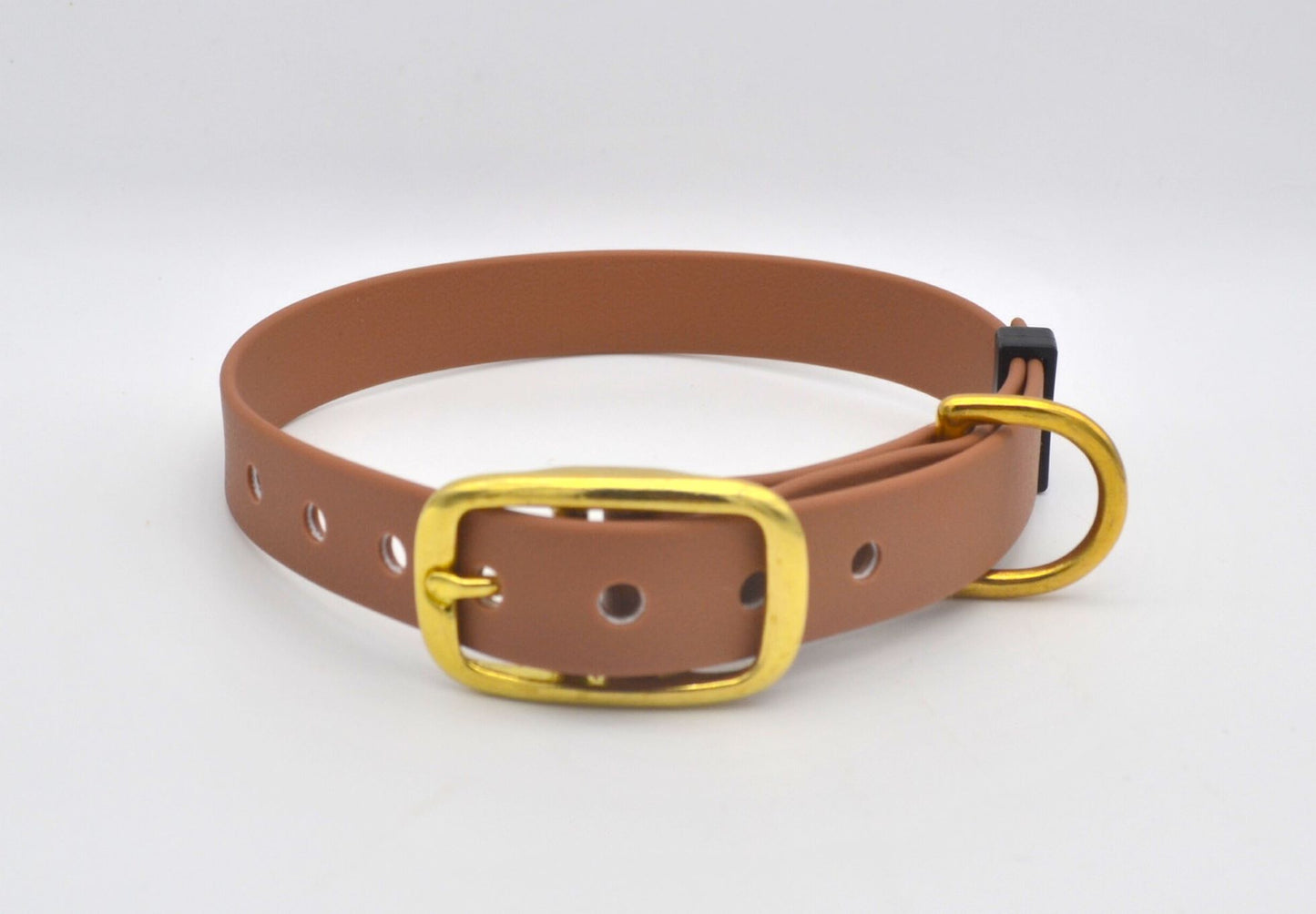 Brown Waterproof Coated Webbing Collar 20mm Brass, Silver or Black