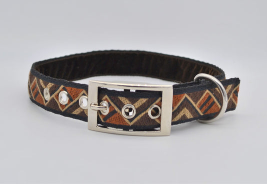 Brown Tribal Triangles Pattern Pin Buckle Collar