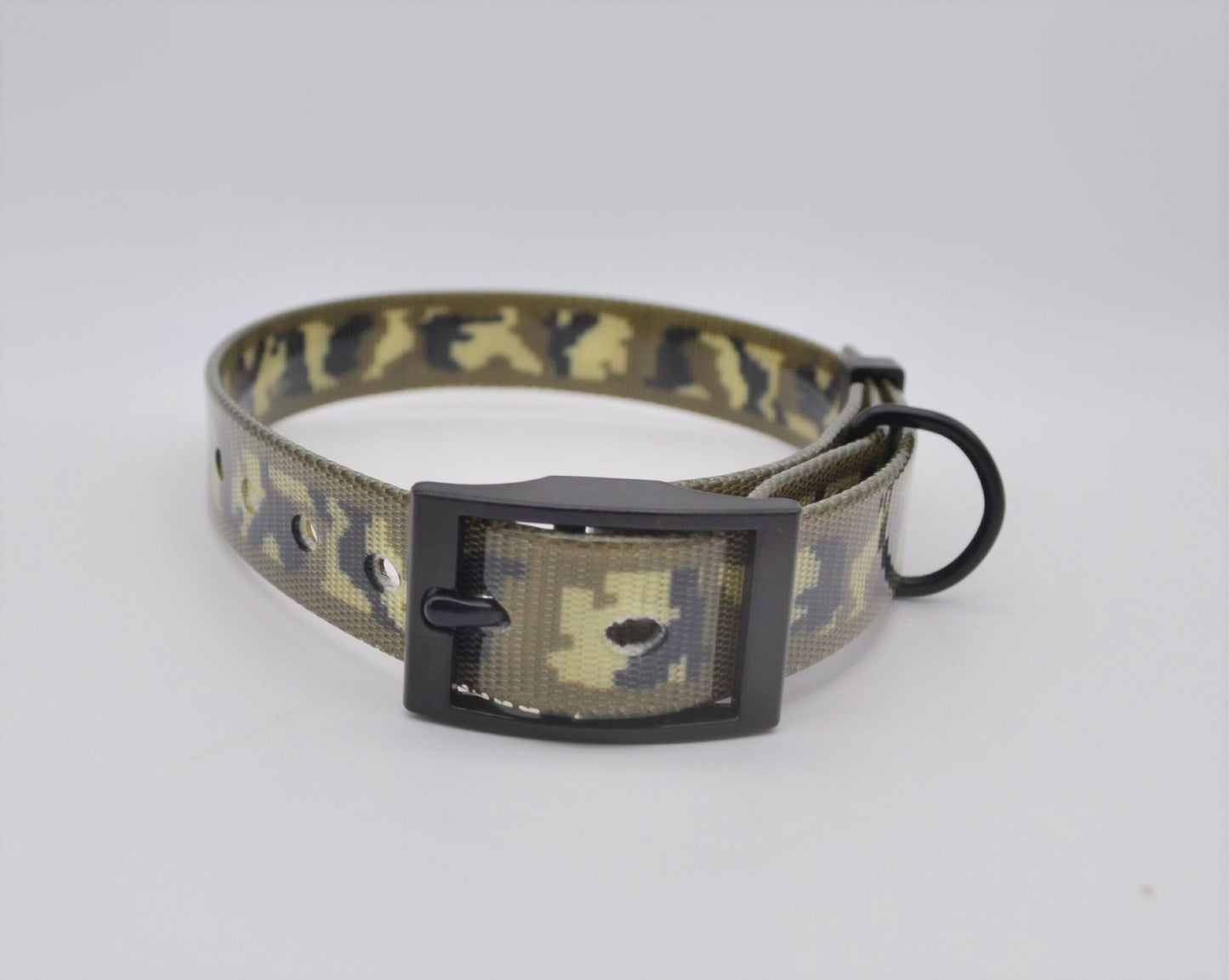 Camouflage Waterproof Coated Webbing Collar 20mm Black, Silver or Brass