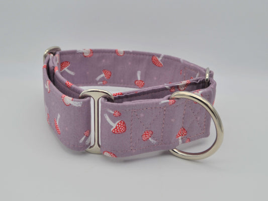 Mushrooms on Purple Pattern 38mm Fabric Martingale Collar