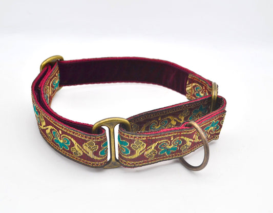 13-18.5" Burgundy Chinese Lotus 25mm Martingale Collar