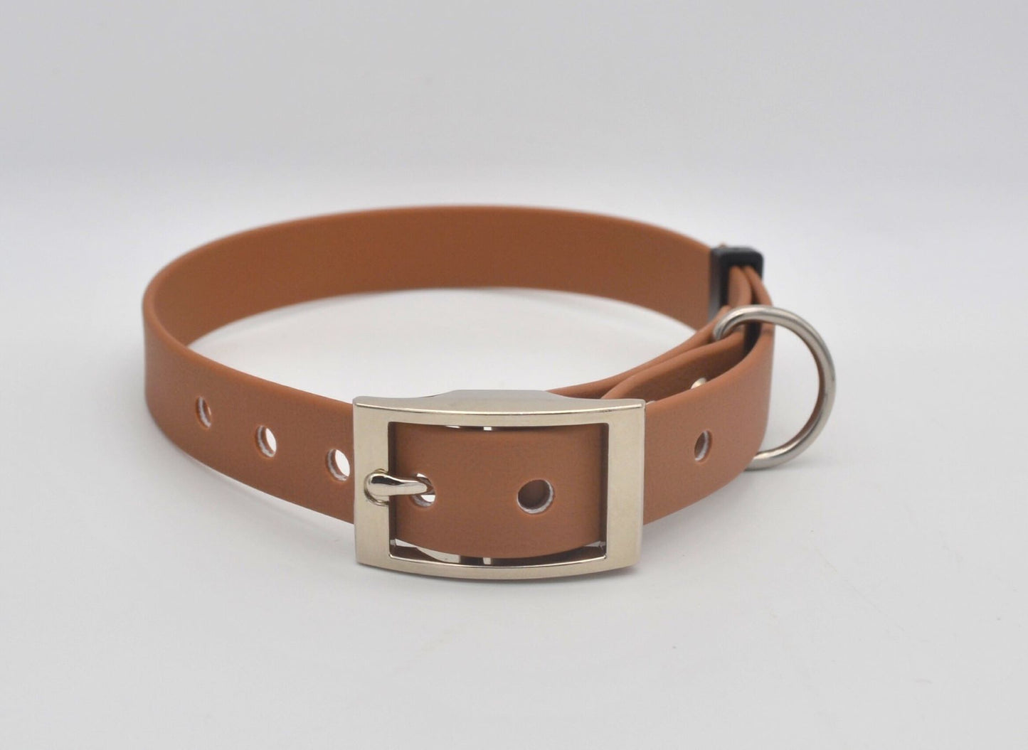 Brown Waterproof Coated Webbing Collar 20mm Brass, Silver or Black