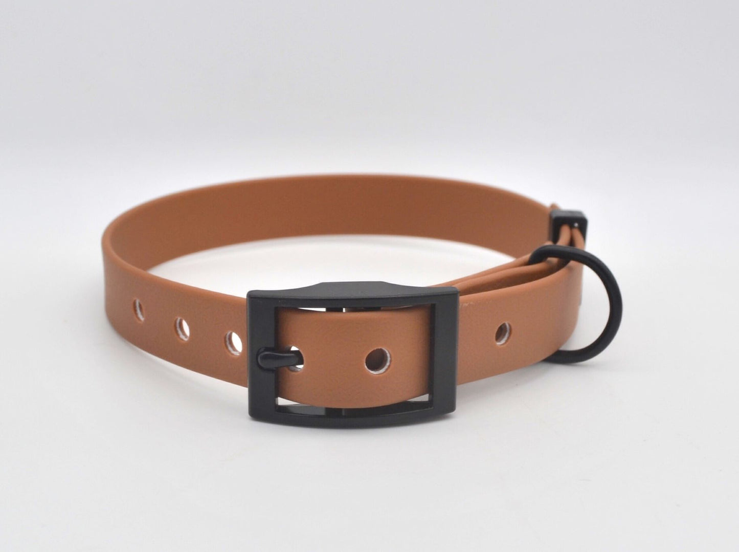 Brown Waterproof Coated Webbing Collar 20mm Brass, Silver or Black